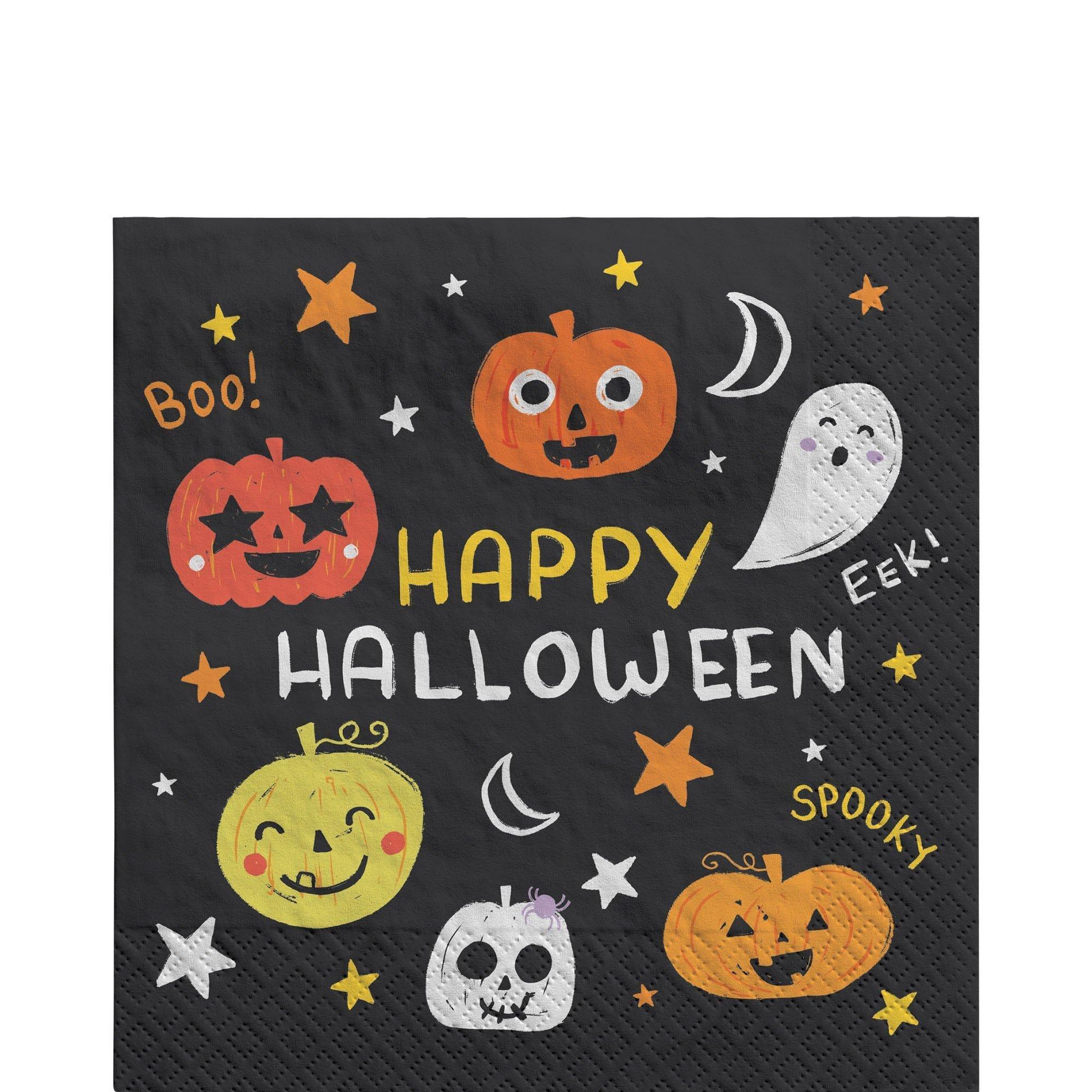 Spooky Friends Halloween Party Supplies Pack for 50 Guests - Kit Includes Plates, Napkins, Table Covers, Centerpiece Decoration, Banner, Pinata & Candy